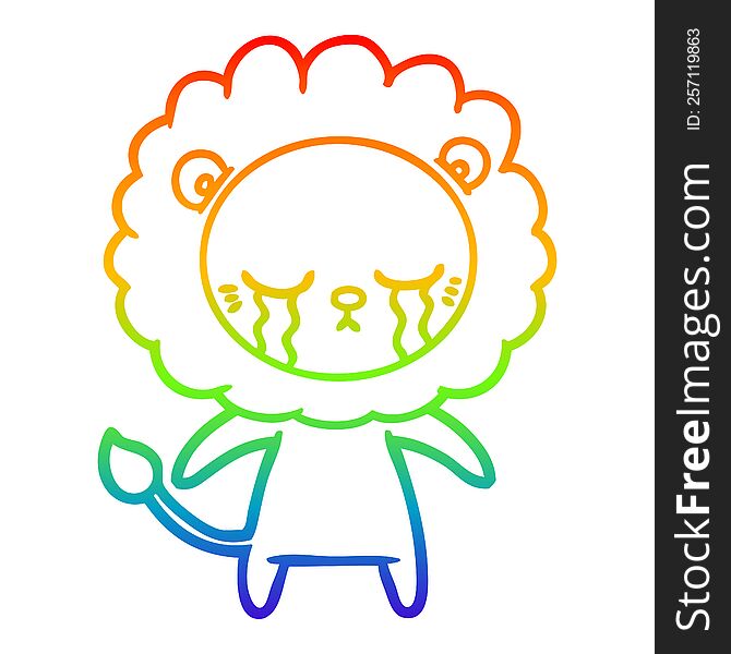 Rainbow Gradient Line Drawing Crying Cartoon Lion