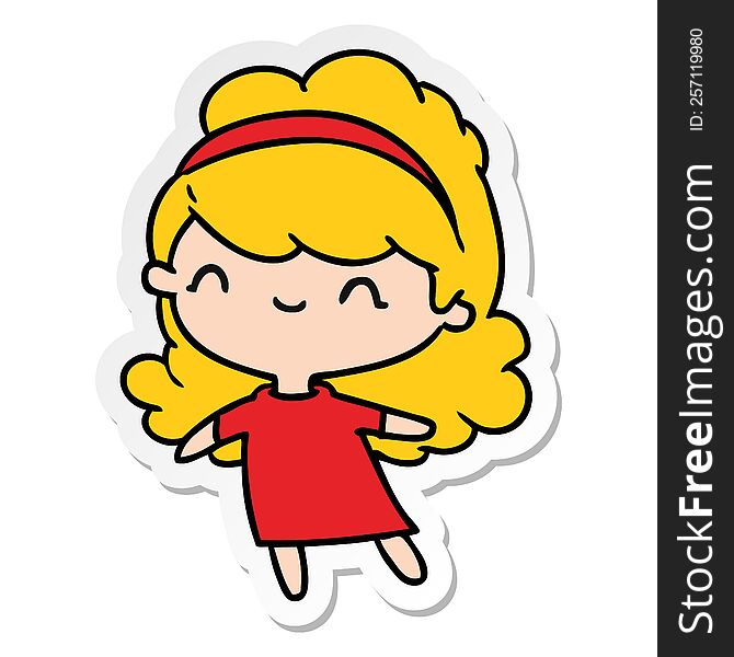 sticker cartoon illustration kawaii girl with head band. sticker cartoon illustration kawaii girl with head band