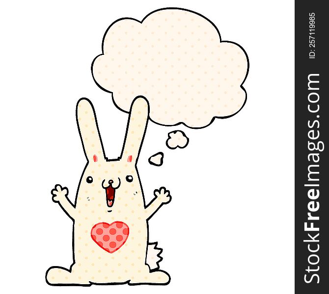 Cartoon Rabbit In Love And Thought Bubble In Comic Book Style