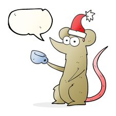 Speech Bubble Cartoon Mouse Wearing Christmas Hat Stock Photo
