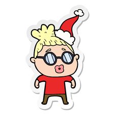 Sticker Cartoon Of A Woman Wearing Spectacles Wearing Santa Hat Stock Photography