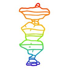 Rainbow Gradient Line Drawing Cartoon Boulders Stock Images
