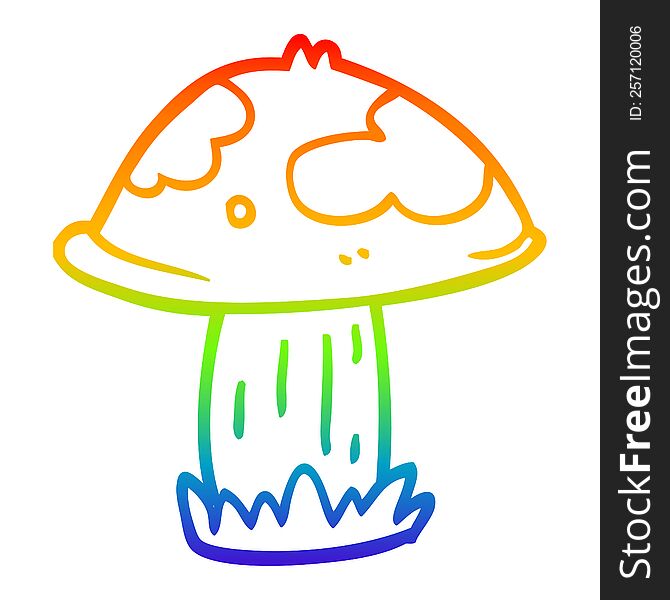 rainbow gradient line drawing of a cartoon wild mushroom