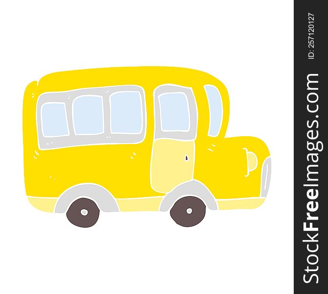 Flat Color Illustration Of A Cartoon Yellow School Bus