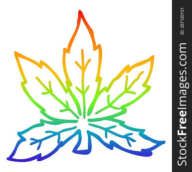 rainbow gradient line drawing of a cartoon marijuana leaf