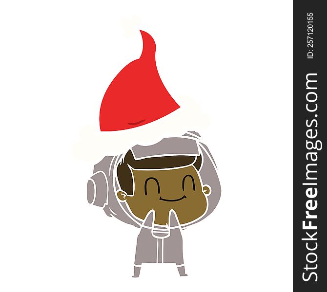 Happy Flat Color Illustration Of A Astronaut Wearing Santa Hat