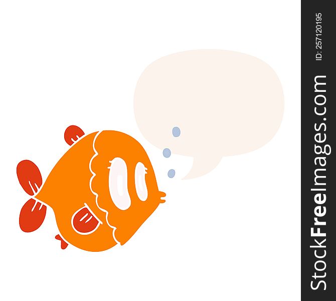 Cartoon Fish And Speech Bubble In Retro Style