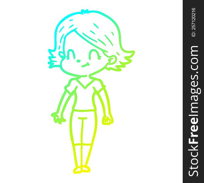 Cold Gradient Line Drawing Cartoon Friendly Girl