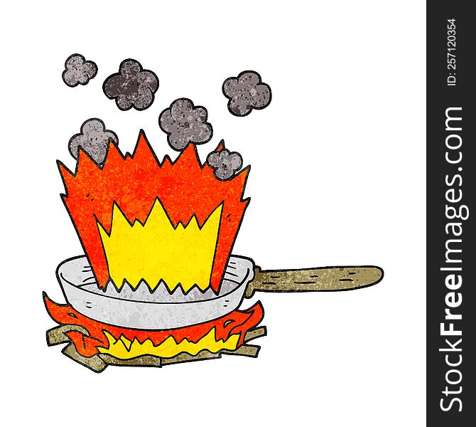 Textured Cartoon Frying Pan On Fire
