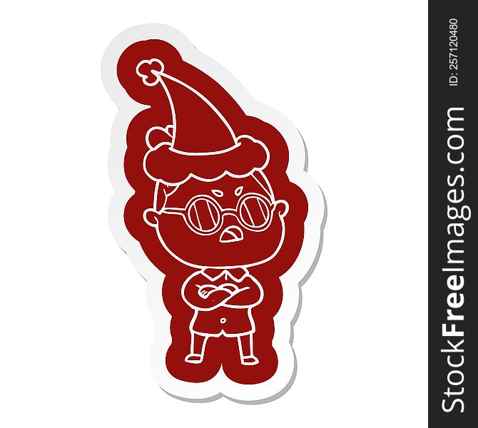 quirky cartoon  sticker of a annoyed woman wearing santa hat