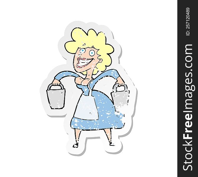 retro distressed sticker of a cartoon milkmaid carrying buckets