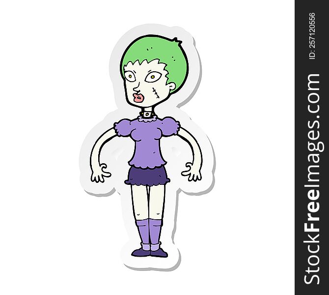 Sticker Of A Cartoon Zombie Monster Woman