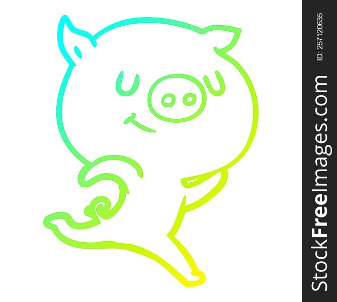 Cold Gradient Line Drawing Happy Cartoon Pig Running