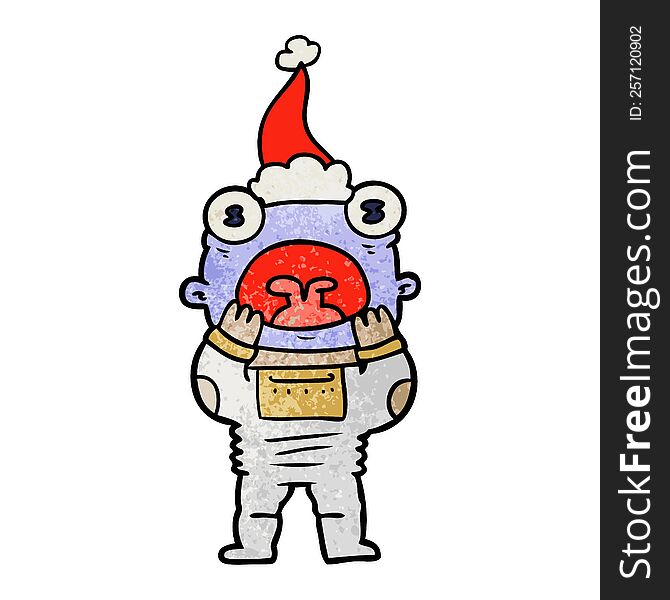 Textured Cartoon Of A Alien Gasping In Surprise Wearing Santa Hat