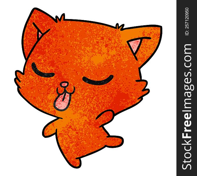 freehand drawn textured cartoon of cute kawaii cat