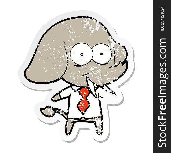 distressed sticker of a happy cartoon elephant boss