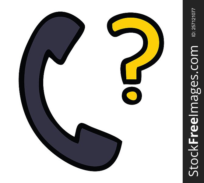 cute cartoon of a telephone receiver with question mark