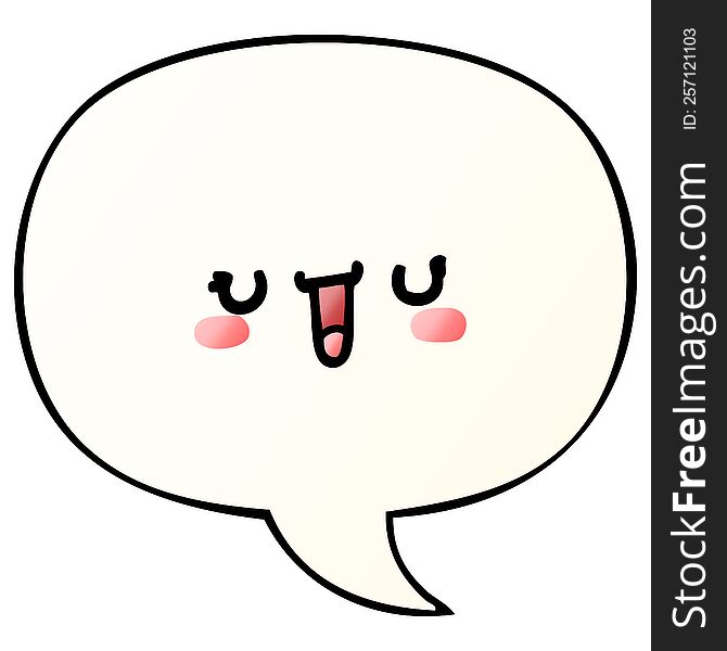 Happy Cartoon Face And Speech Bubble In Smooth Gradient Style