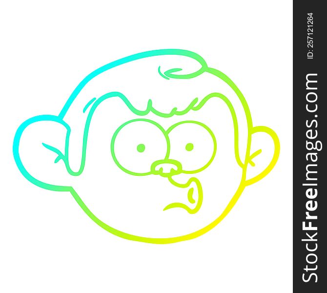 cold gradient line drawing of a cartoon monkey face