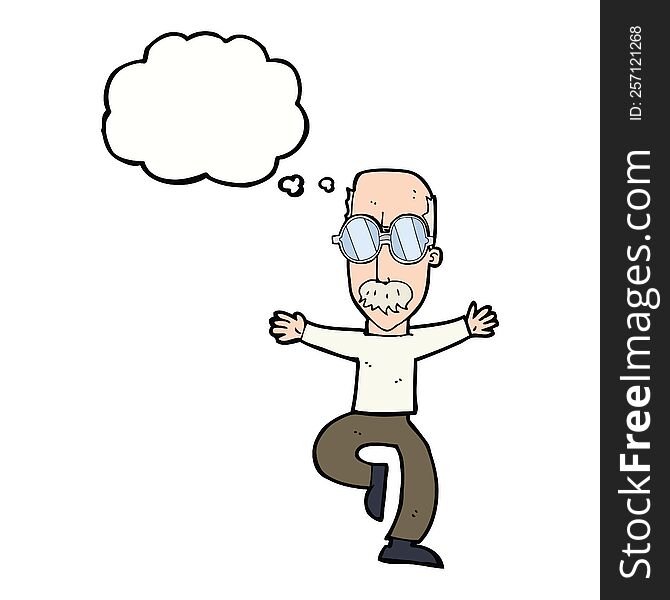Cartoon Old Man Wearing Big Glasses With Thought Bubble