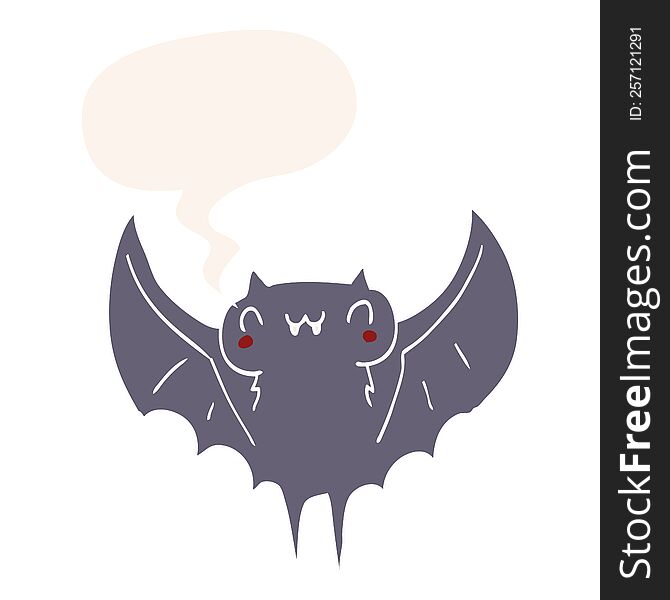 Cartoon Bat And Speech Bubble In Retro Style