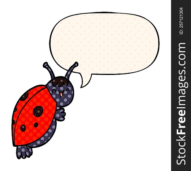 cute cartoon ladybug with speech bubble in comic book style