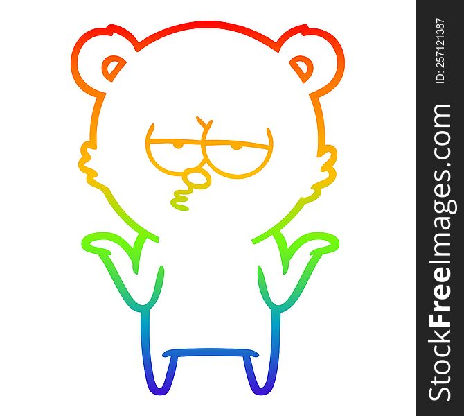 rainbow gradient line drawing of a bored bear cartoon shrugging