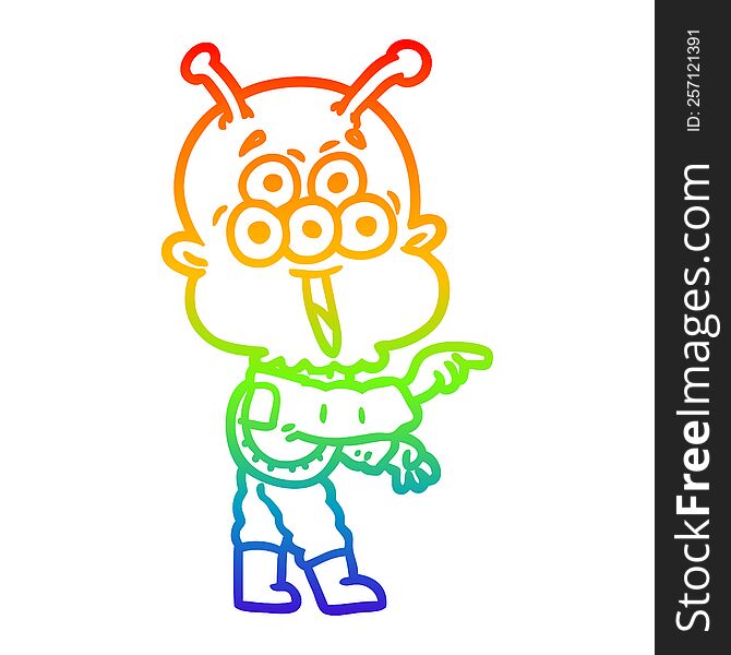 rainbow gradient line drawing of a happy cartoon alien