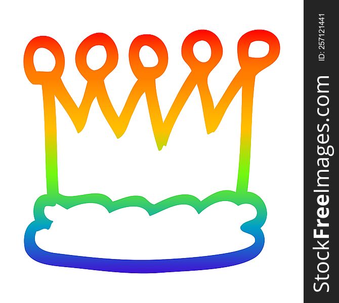 rainbow gradient line drawing of a cartoon gold crown