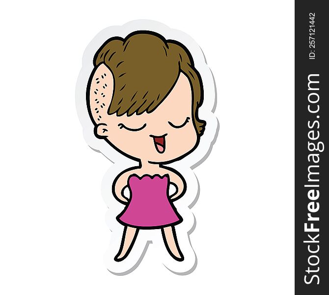 sticker of a happy cartoon girl in cocktail dress