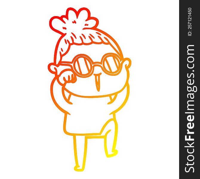 warm gradient line drawing of a cartoon woman wearing spectacles