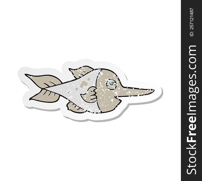 retro distressed sticker of a cartoon swordfish