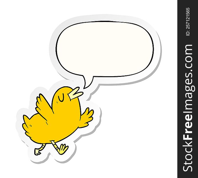 cartoon happy bird with speech bubble sticker