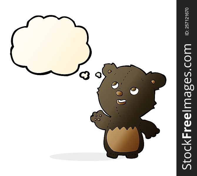 Cartoon Happy Little Teddy Black Bear With Thought Bubble