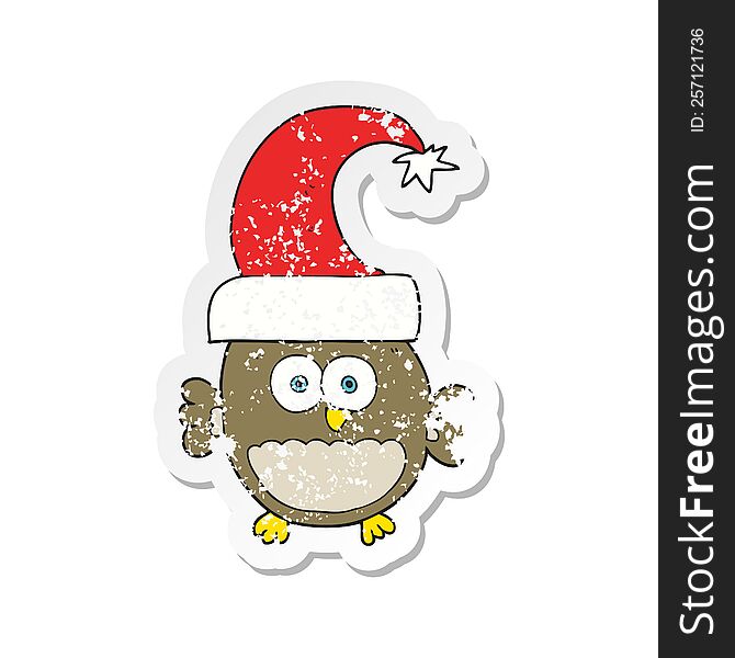 Retro Distressed Sticker Of A Cartoon Little Christmas Owl