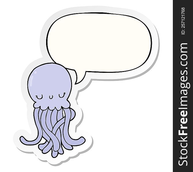 Cute Cartoon Jellyfish And Speech Bubble Sticker