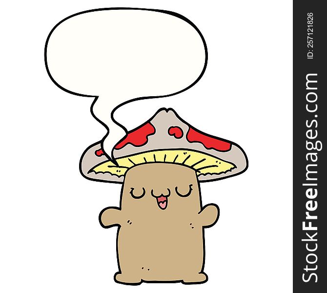 Cartoon Mushroom Creature And Speech Bubble