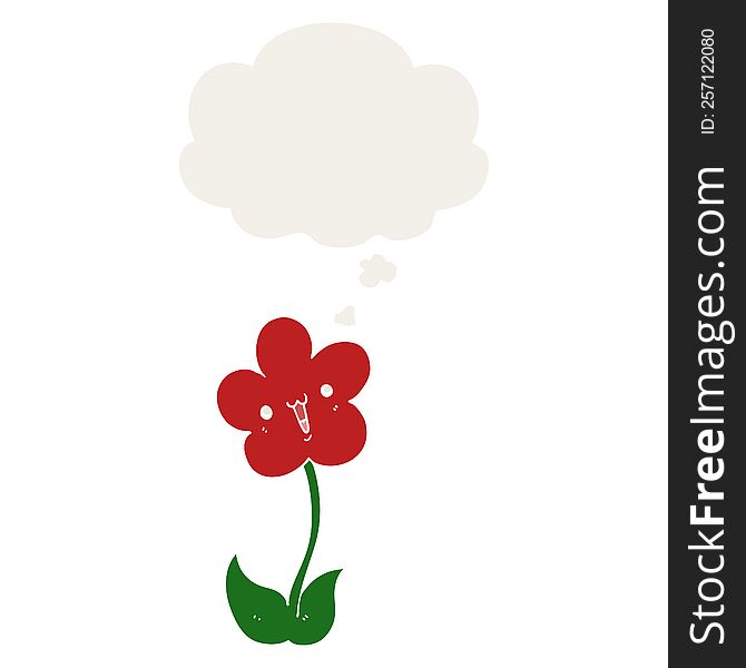 cartoon flower and thought bubble in retro style