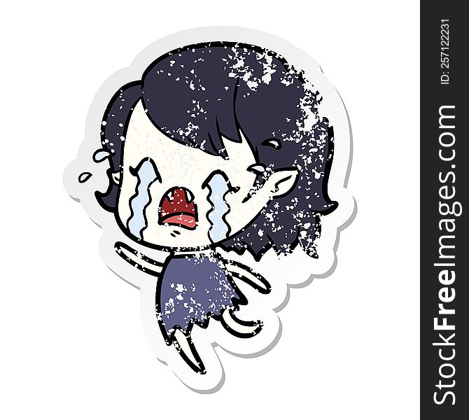 Distressed Sticker Of A Cartoon Crying Vampire Girl