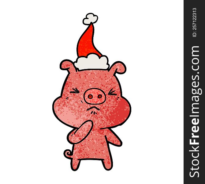 Textured Cartoon Of A Angry Pig Wearing Santa Hat