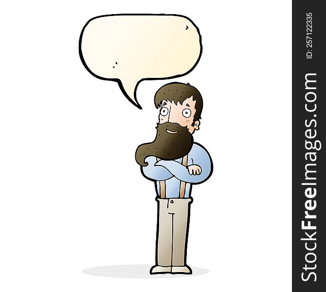 cartoon bearded hipster man with speech bubble