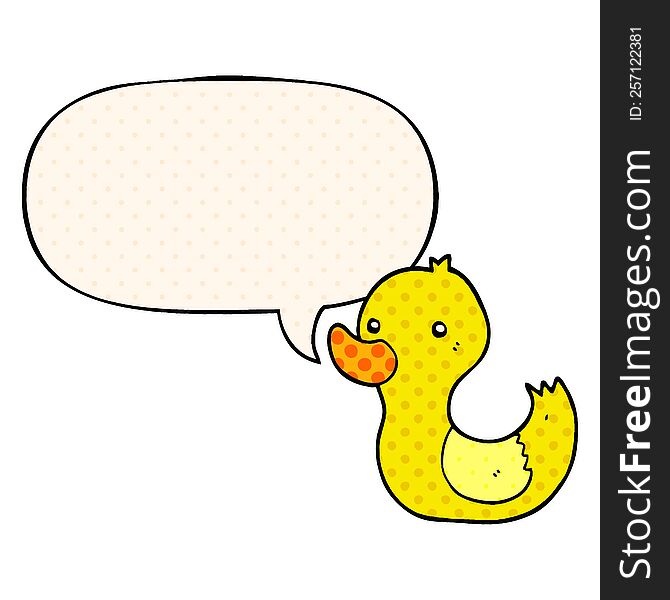 cartoon duck and speech bubble in comic book style