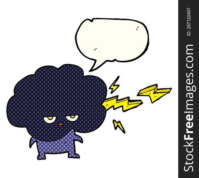 Comic Book Speech Bubble Cartoon Raincloud Character Shooting Lightning