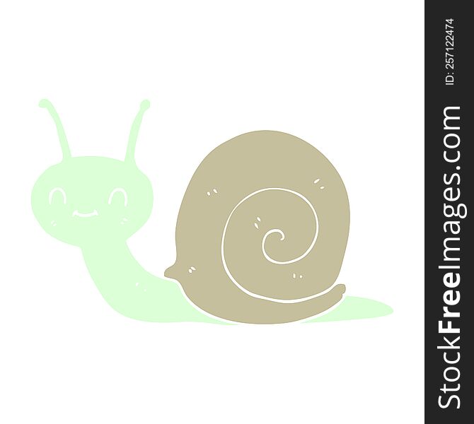 Flat Color Illustration Of A Cartoon Cute Snail