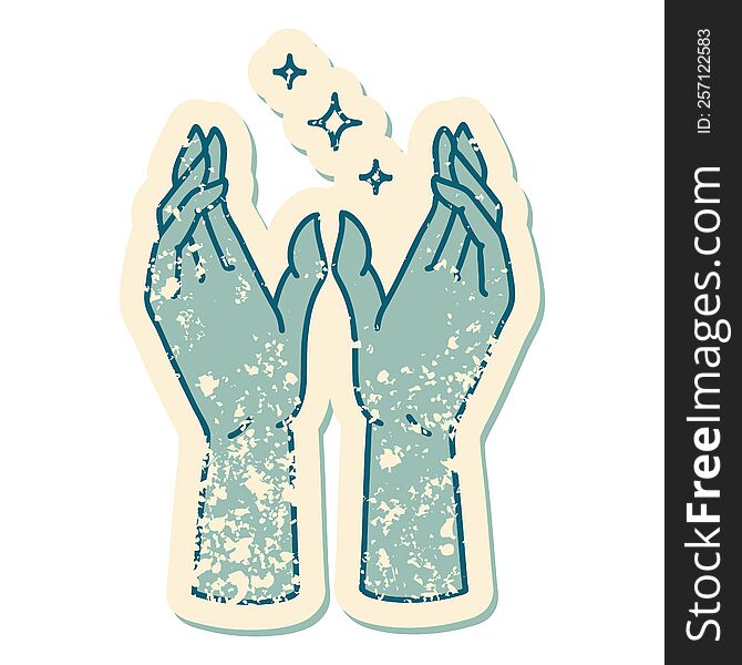 iconic distressed sticker tattoo style image of mystic hands. iconic distressed sticker tattoo style image of mystic hands