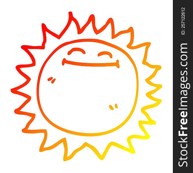 warm gradient line drawing of a cartoon shining sun