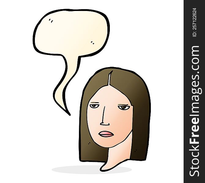 Cartoon Serious Woman With Speech Bubble