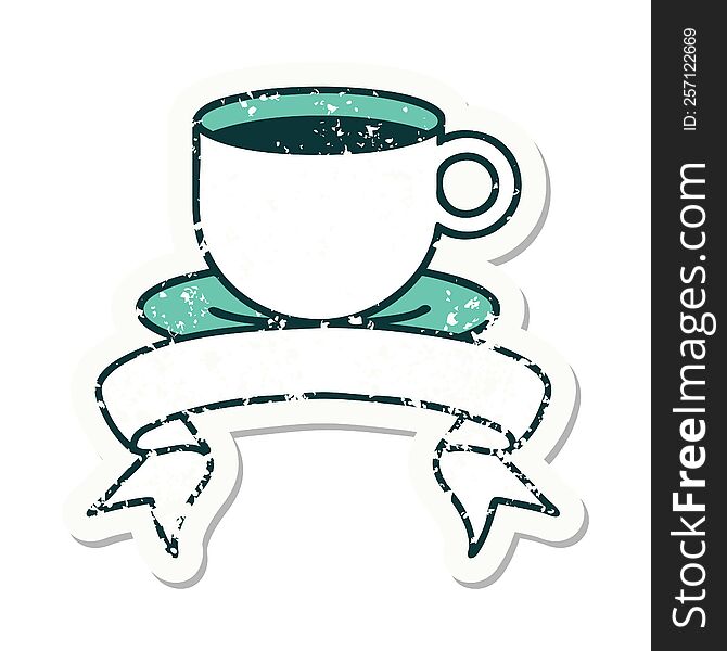 Grunge Sticker With Banner Of A Cup Of Coffee