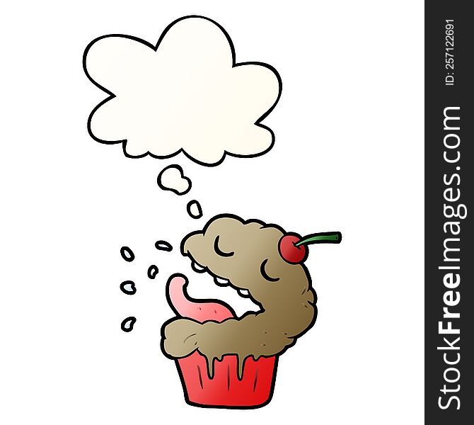 cartoon cupcake with thought bubble in smooth gradient style