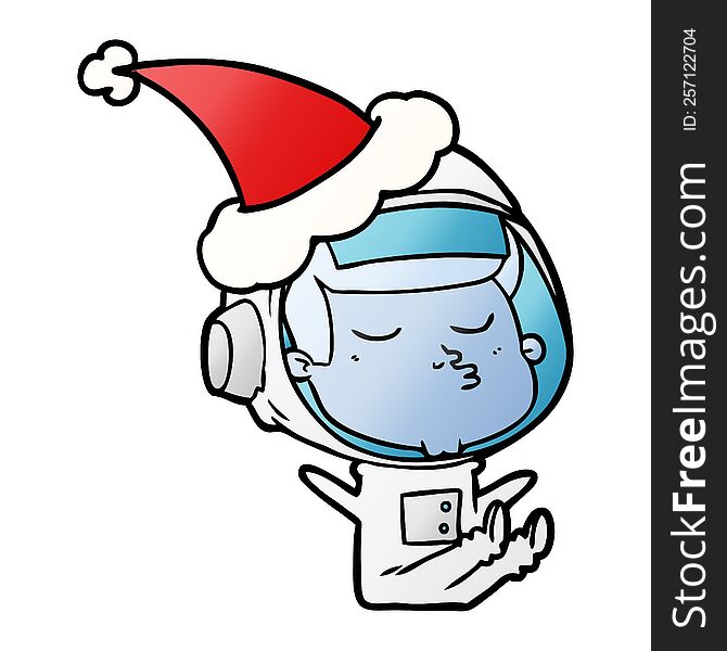 hand drawn gradient cartoon of a confident astronaut wearing santa hat